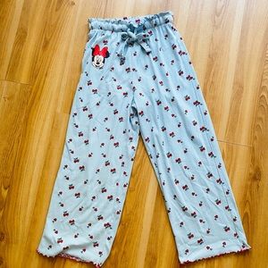 DISNEY BLUE LOUNGE SLEEP CHERRY PANTS MINNIE MOUSE XS NEW